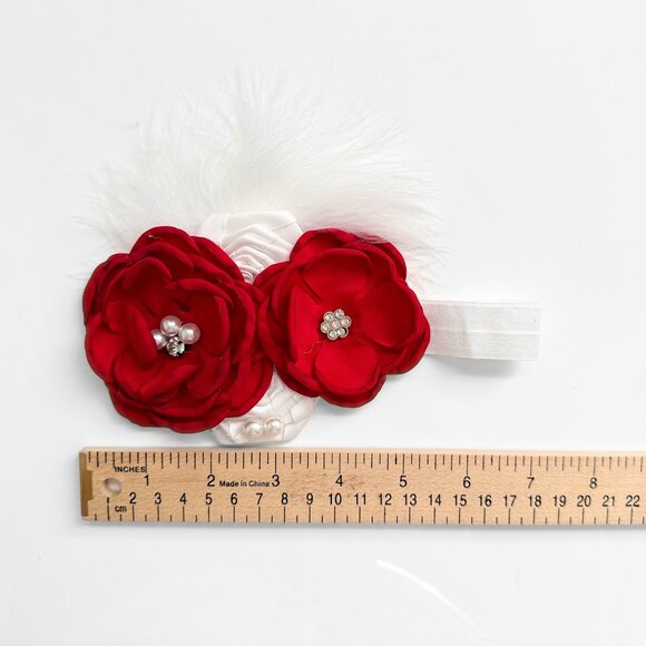 NWT Pretty Vintage Inspired Girls Headband Floral Beaded Feathers Red OS - Picture 2 of 2